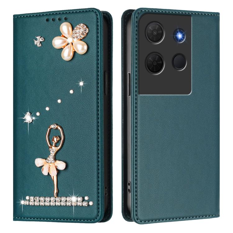 For TCL 503 Ballet Girl Diamond Studded RFID Vegan Leather Phone Case