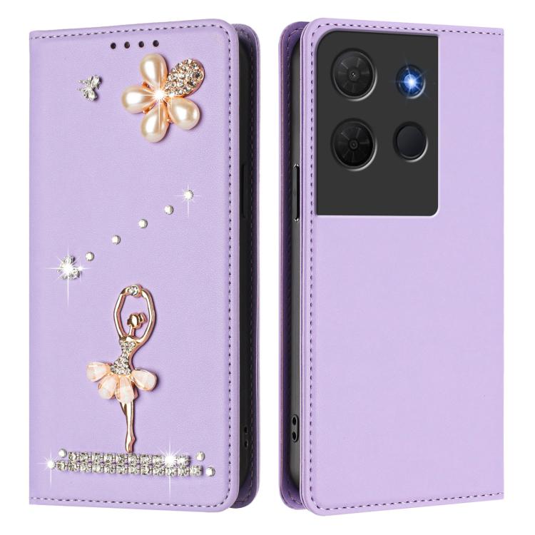 For TCL 503 Ballet Girl Diamond Studded RFID Vegan Leather Phone Case