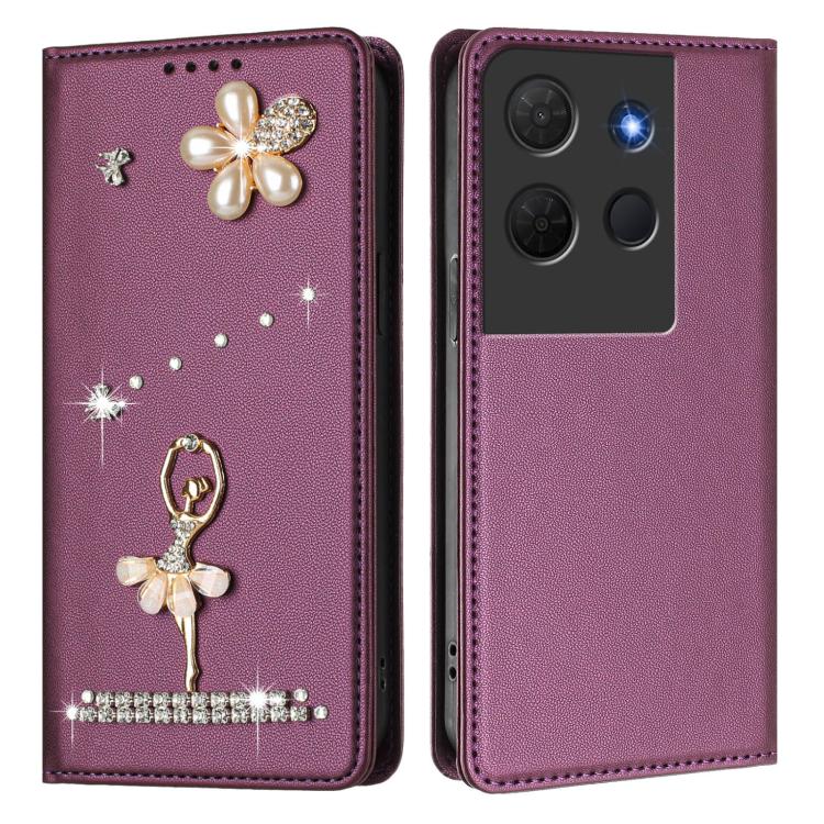 For TCL 503 Ballet Girl Diamond Studded RFID Vegan Leather Phone Case