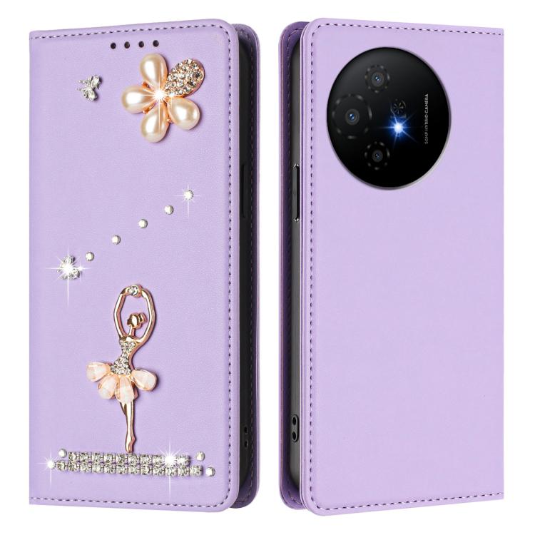 For TCL 50 XL 5G / 50 XL Nxtpaper Ballet Girl Diamond Studded RFID Vegan Leather Phone Case