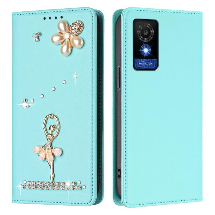 For TCL 501 / Vodafone Smart M25 Ballet Girl Diamond Studded RFID Vegan Leather Phone Case