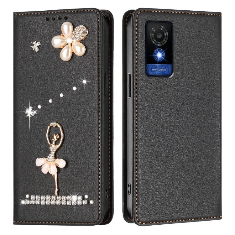 For TCL 501 / Vodafone Smart M25 Ballet Girl Diamond Studded RFID Vegan Leather Phone Case