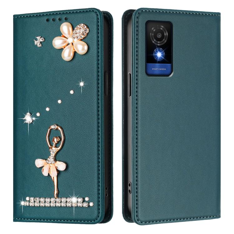 For TCL 501 / Vodafone Smart M25 Ballet Girl Diamond Studded RFID Vegan Leather Phone Case