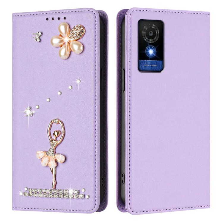 For TCL 501 / Vodafone Smart M25 Ballet Girl Diamond Studded RFID Vegan Leather Phone Case