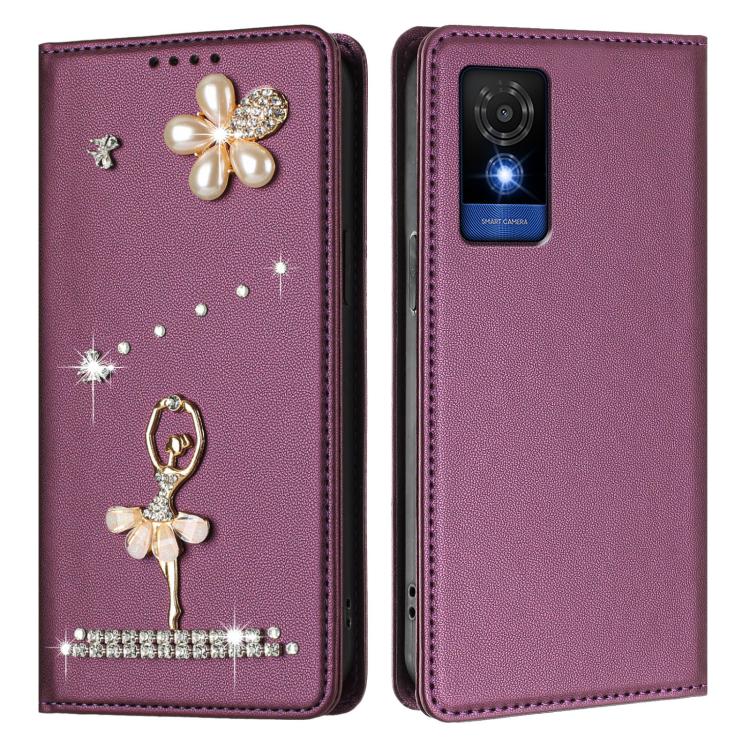 For TCL 501 / Vodafone Smart M25 Ballet Girl Diamond Studded RFID Vegan Leather Phone Case