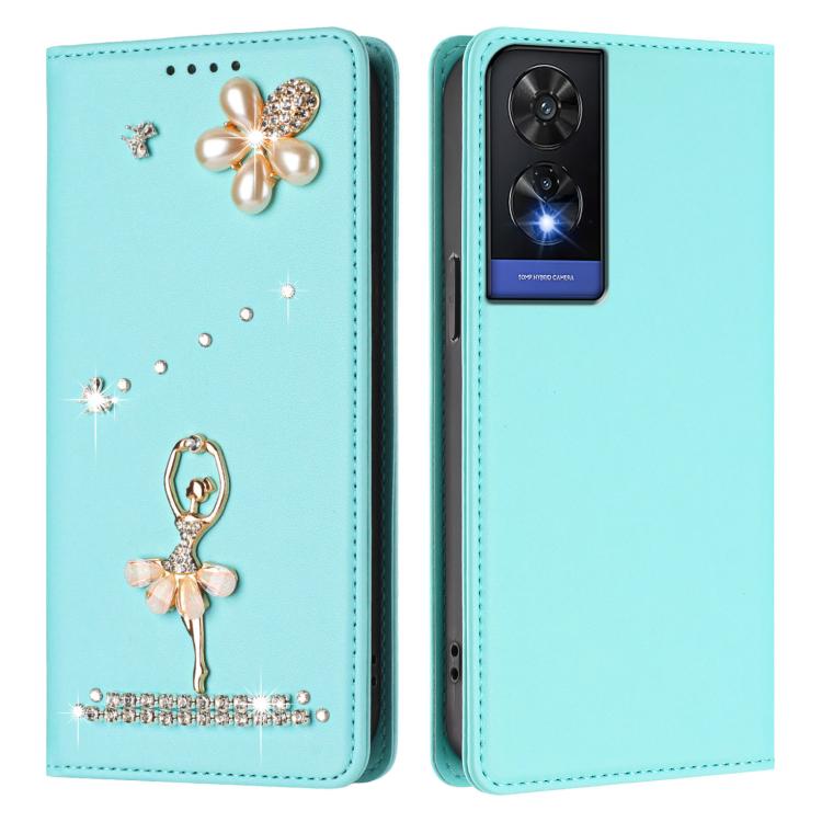For TCL 505 Ballet Girl Diamond Studded RFID Vegan Leather Phone Case