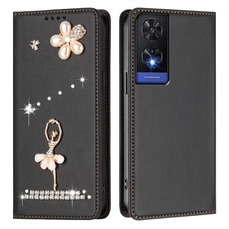 For TCL 505 Ballet Girl Diamond Studded RFID Vegan Leather Phone Case
