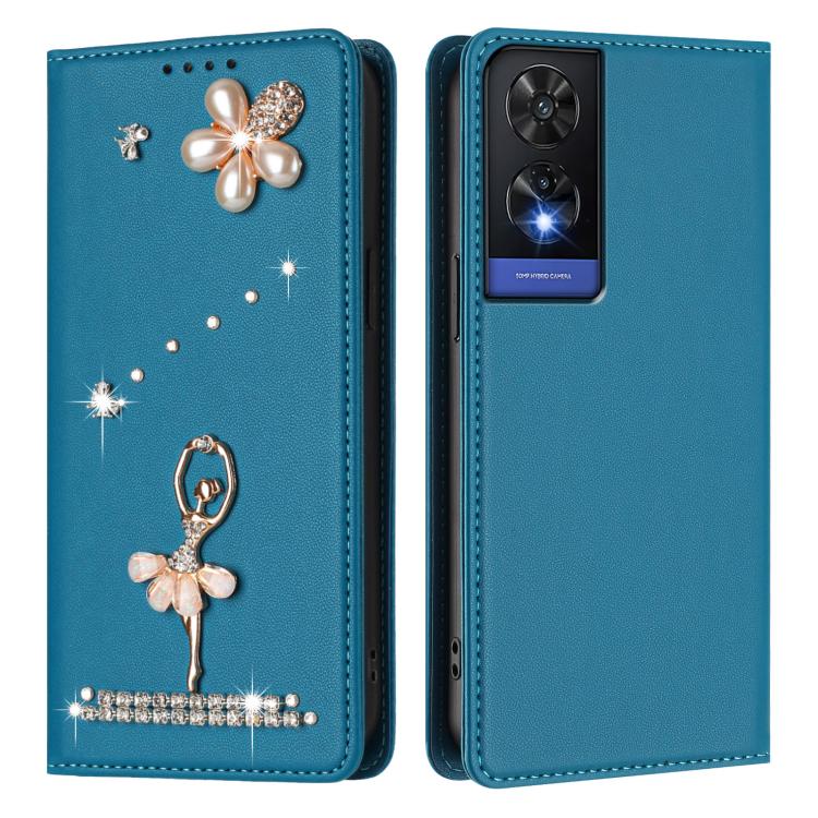 For TCL 505 Ballet Girl Diamond Studded RFID Vegan Leather Phone Case