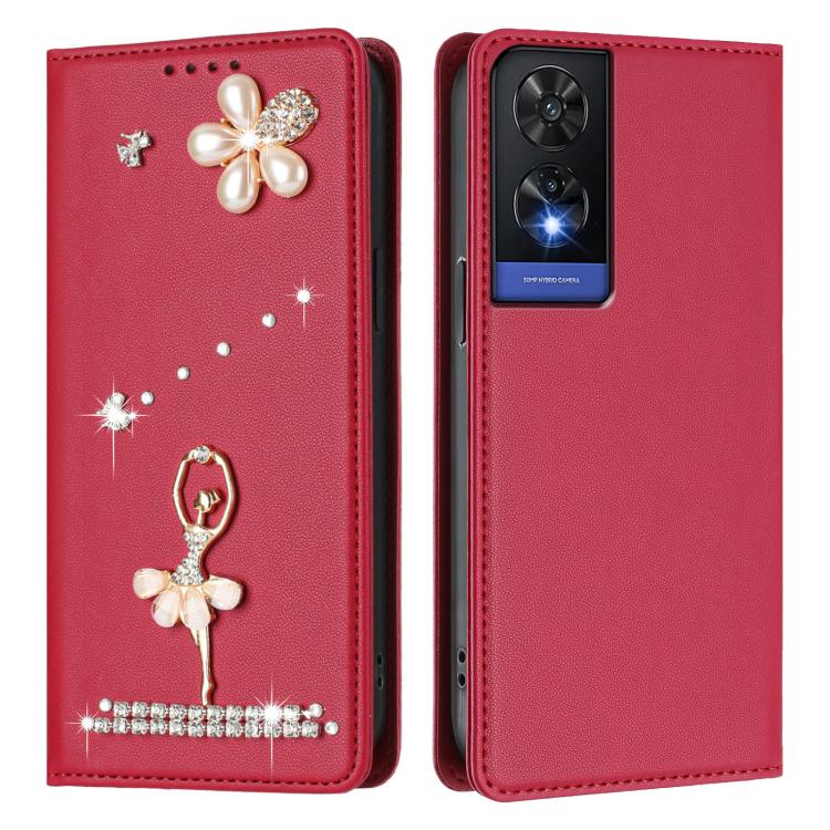 For TCL 505 Ballet Girl Diamond Studded RFID Vegan Leather Phone Case