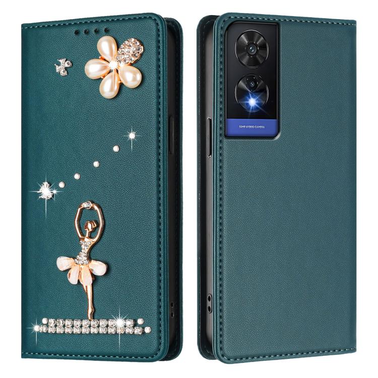 For TCL 505 Ballet Girl Diamond Studded RFID Vegan Leather Phone Case