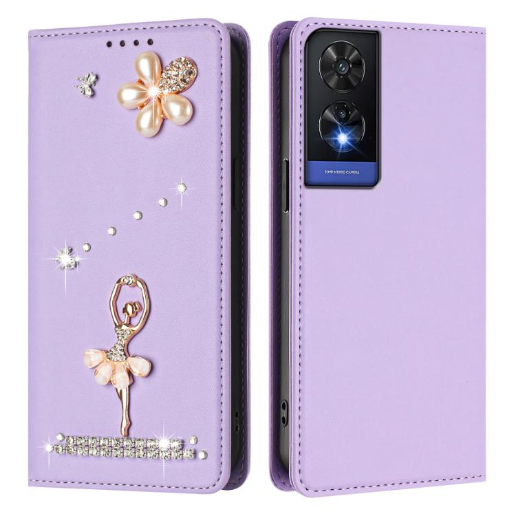 For TCL 505 Ballet Girl Diamond Studded RFID Vegan Leather Phone Case