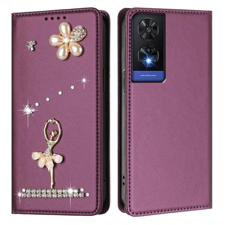 For TCL 505 Ballet Girl Diamond Studded RFID Vegan Leather Phone Case