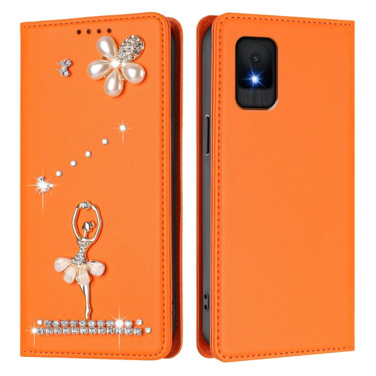 For TCL 502 Ballet Girl Diamond Studded RFID Vegan Leather Phone Case