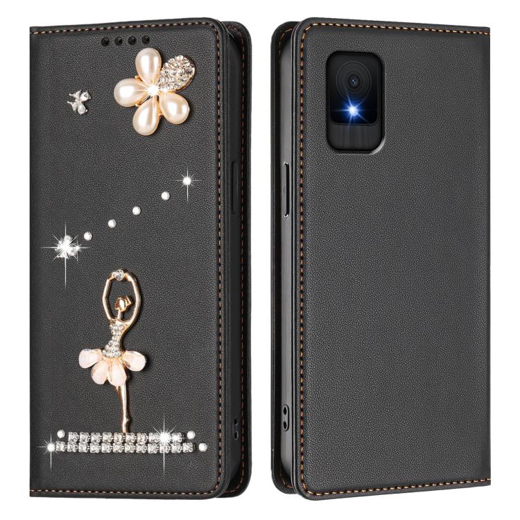 For TCL 502 Ballet Girl Diamond Studded RFID Vegan Leather Phone Case