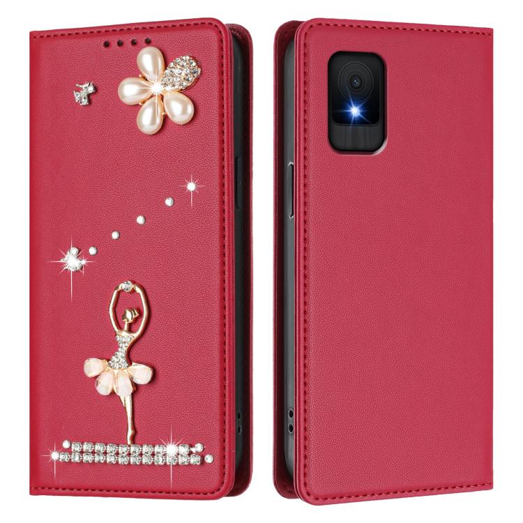 For TCL 502 Ballet Girl Diamond Studded RFID Vegan Leather Phone Case