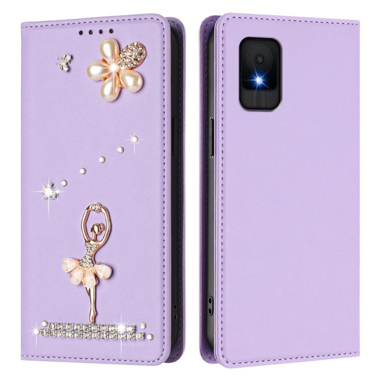For TCL 502 Ballet Girl Diamond Studded RFID Vegan Leather Phone Case