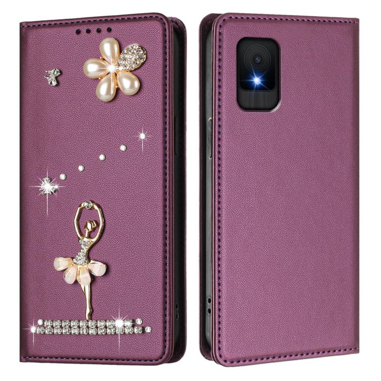 For TCL 502 Ballet Girl Diamond Studded RFID Vegan Leather Phone Case