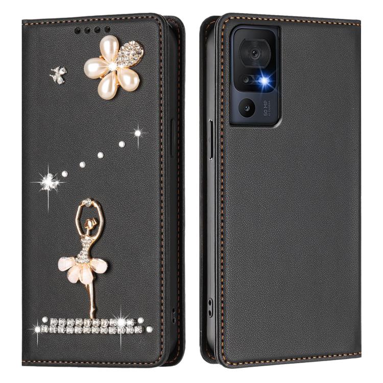 For TCL 40 SE Ballet Girl Diamond Studded RFID Vegan Leather Phone Case