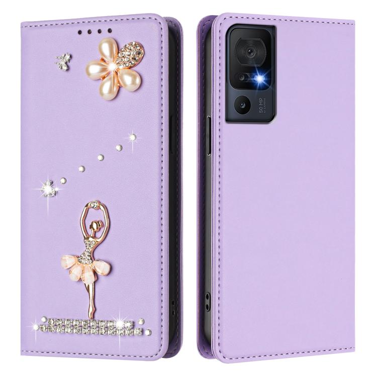 For TCL 40 SE Ballet Girl Diamond Studded RFID Vegan Leather Phone Case