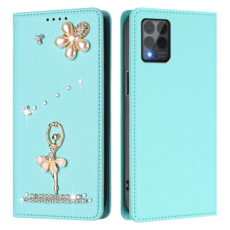 For T-Mobile Revvl 6 Pro 5G / 6x Pro Ballet Girl Diamond Studded RFID Vegan Leather Phone Case