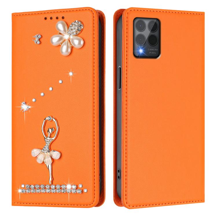 For T-Mobile Revvl 6 Pro 5G / 6x Pro Ballet Girl Diamond Studded RFID Vegan Leather Phone Case