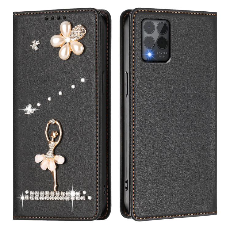For T-Mobile Revvl 6 Pro 5G / 6x Pro Ballet Girl Diamond Studded RFID Vegan Leather Phone Case