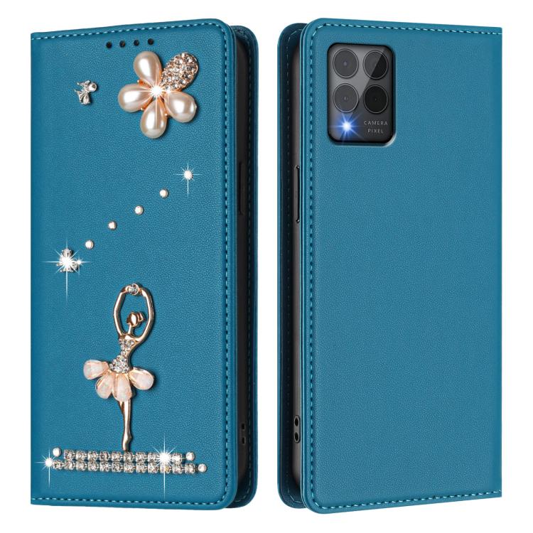 For T-Mobile Revvl 6 Pro 5G / 6x Pro Ballet Girl Diamond Studded RFID Vegan Leather Phone Case