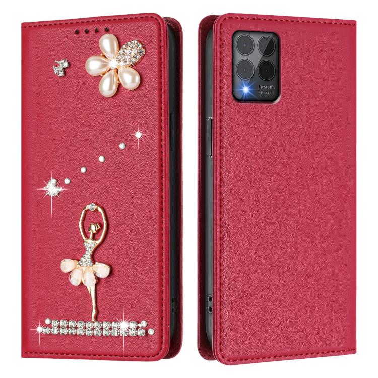 For T-Mobile Revvl 6 Pro 5G / 6x Pro Ballet Girl Diamond Studded RFID Vegan Leather Phone Case