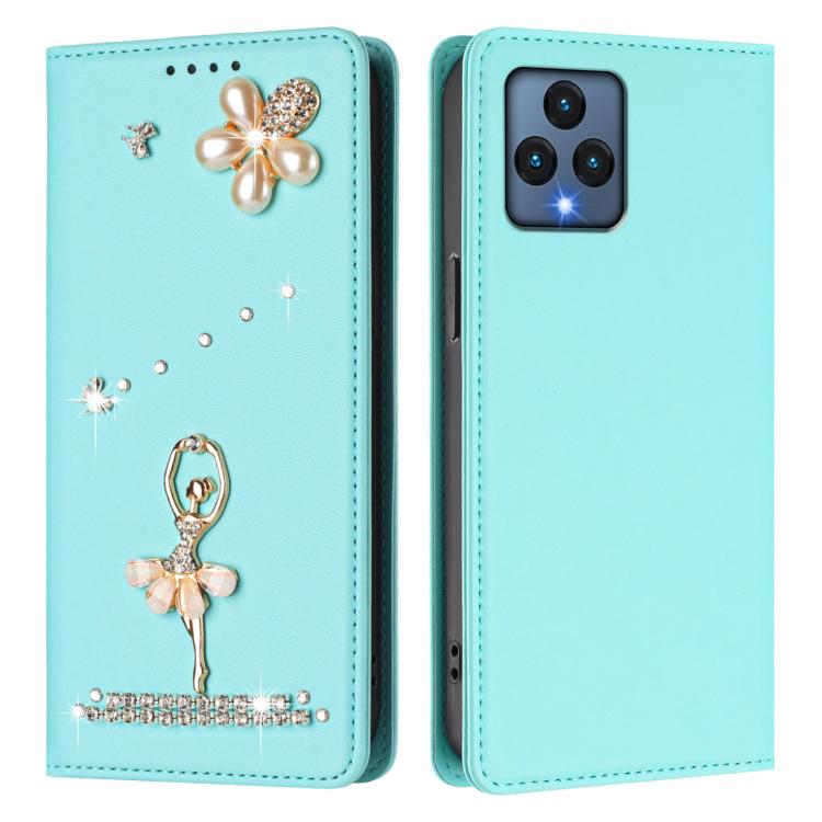 For T-Mobile Revvl 6 5G / 6X Ballet Girl Diamond Studded RFID Vegan Leather Phone Case