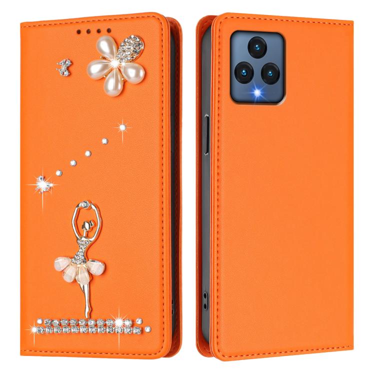 For T-Mobile Revvl 6 5G / 6X Ballet Girl Diamond Studded RFID Vegan Leather Phone Case