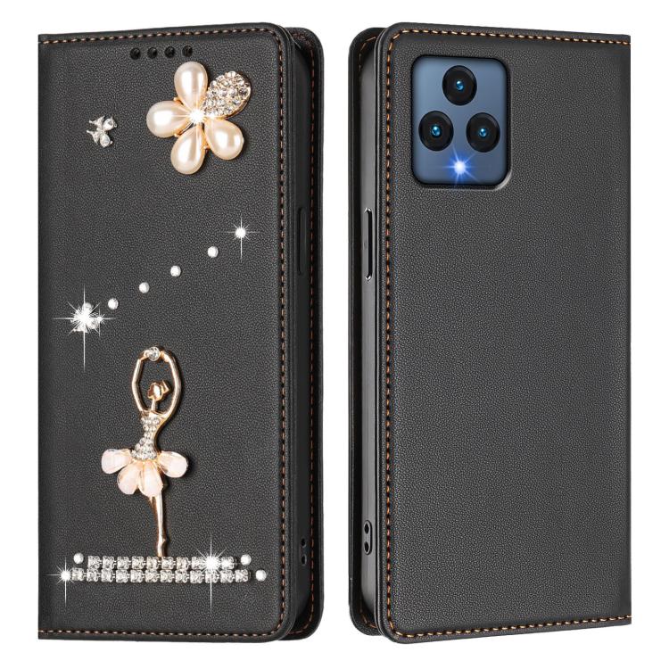 For T-Mobile Revvl 6 5G / 6X Ballet Girl Diamond Studded RFID Vegan Leather Phone Case