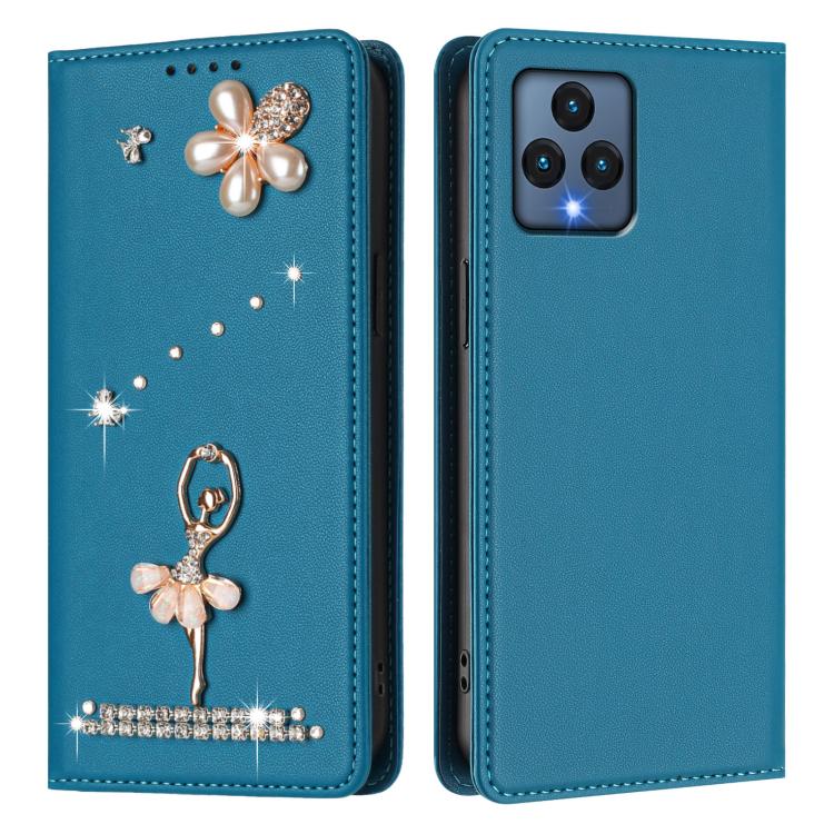 For T-Mobile Revvl 6 5G / 6X Ballet Girl Diamond Studded RFID Vegan Leather Phone Case