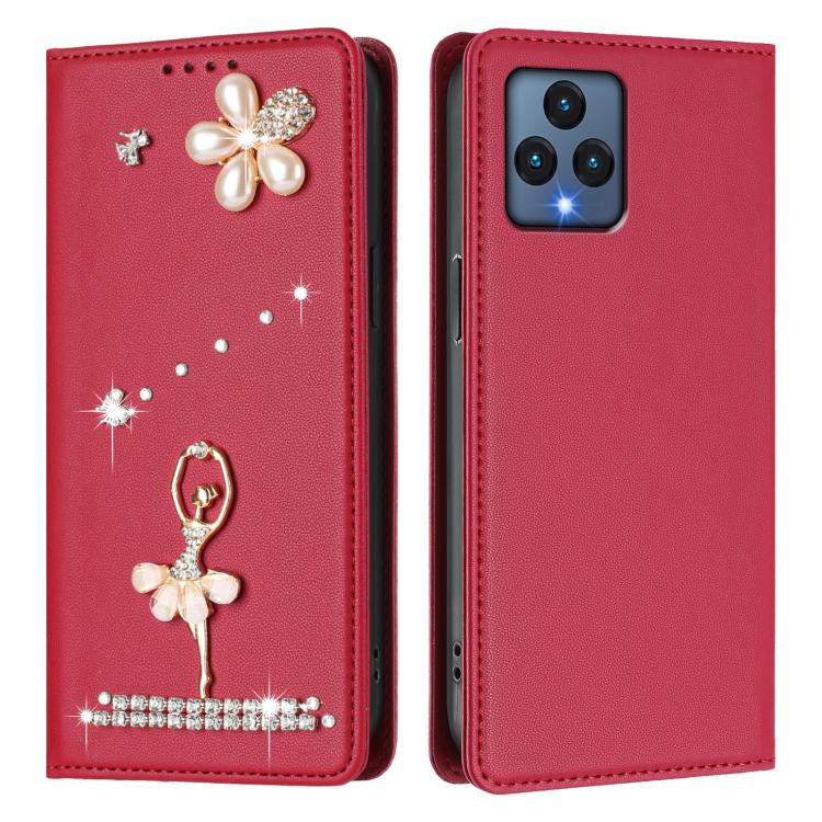 For T-Mobile Revvl 6 5G / 6X Ballet Girl Diamond Studded RFID Vegan Leather Phone Case