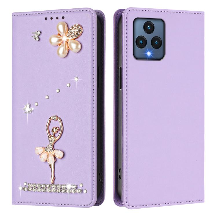 For T-Mobile Revvl 6 5G / 6X Ballet Girl Diamond Studded RFID Vegan Leather Phone Case