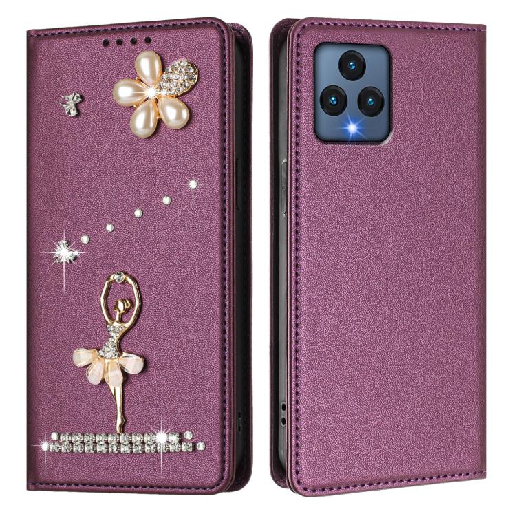 For T-Mobile Revvl 6 5G / 6X Ballet Girl Diamond Studded RFID Vegan Leather Phone Case