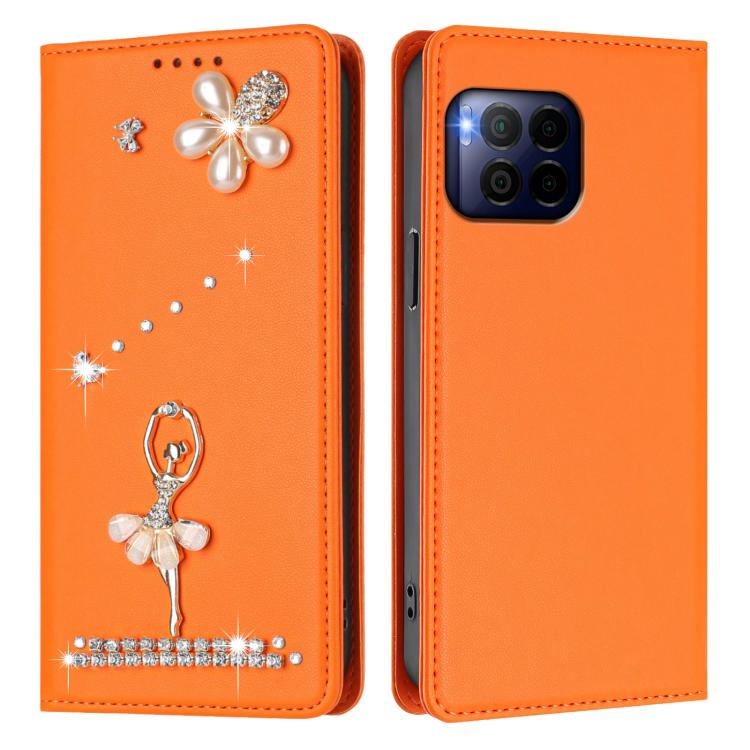 For T-Mobile Revvl 7 Pro 5G Ballet Girl Diamond Studded RFID Vegan Leather Phone Case