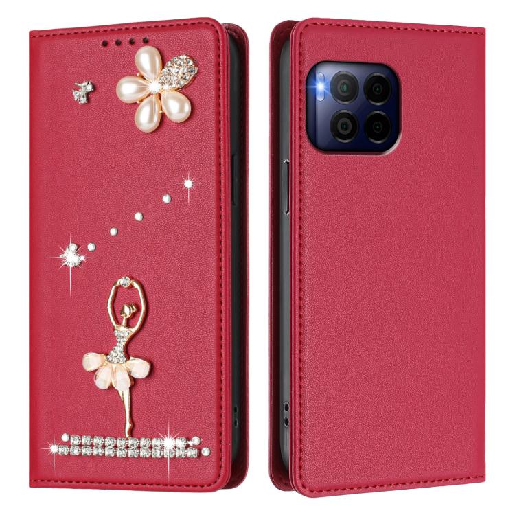 For T-Mobile Revvl 7 Pro 5G Ballet Girl Diamond Studded RFID Vegan Leather Phone Case