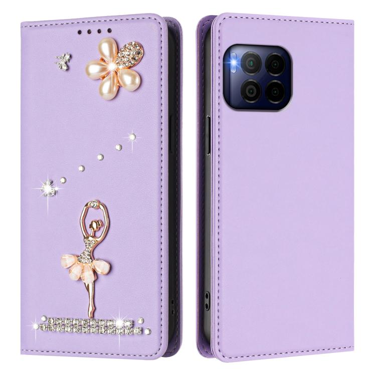 For T-Mobile Revvl 7 Pro 5G Ballet Girl Diamond Studded RFID Vegan Leather Phone Case