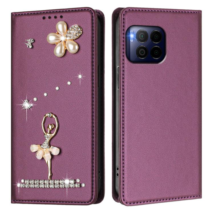 For T-Mobile Revvl 7 Pro 5G Ballet Girl Diamond Studded RFID Vegan Leather Phone Case