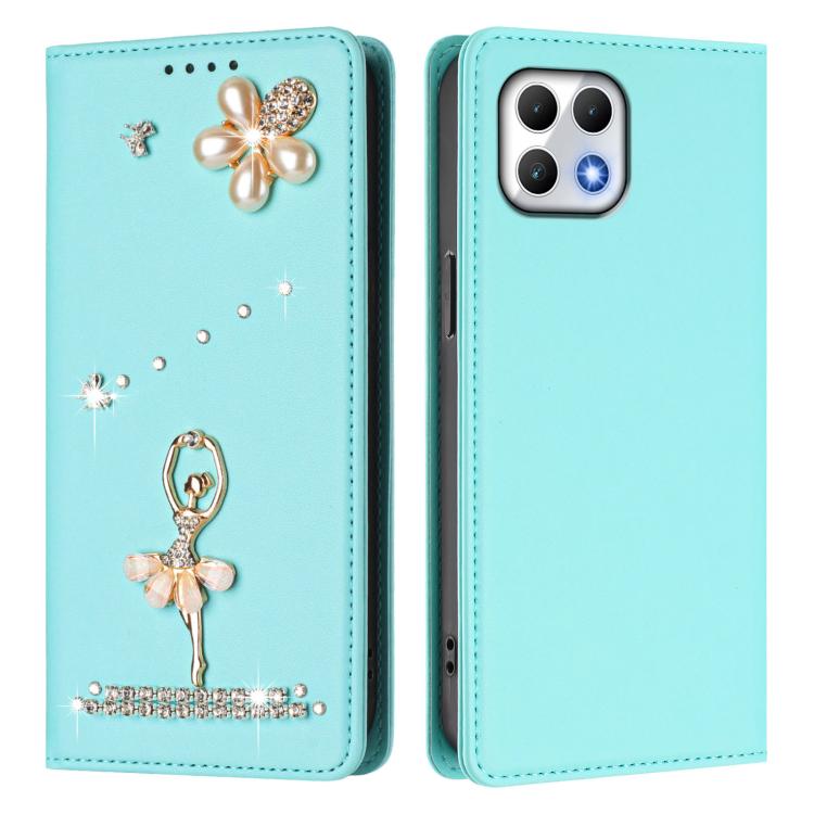 For T-Mobile Revvl 7 5G Ballet Girl Diamond Studded RFID Vegan Leather Phone Case