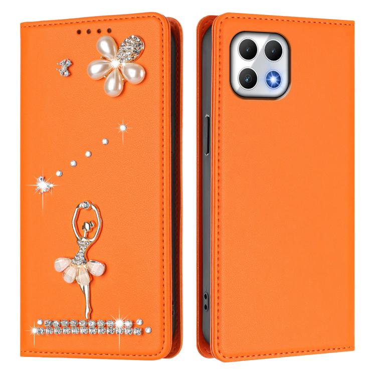 For T-Mobile Revvl 7 5G Ballet Girl Diamond Studded RFID Vegan Leather Phone Case