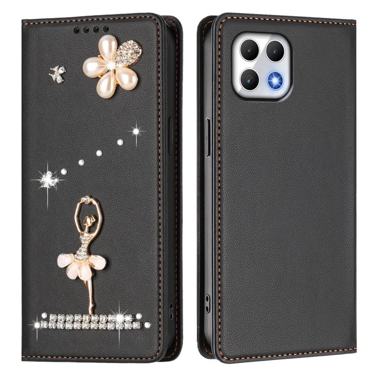 For T-Mobile Revvl 7 5G Ballet Girl Diamond Studded RFID Vegan Leather Phone Case
