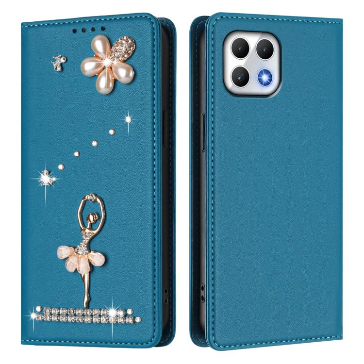 For T-Mobile Revvl 7 5G Ballet Girl Diamond Studded RFID Vegan Leather Phone Case