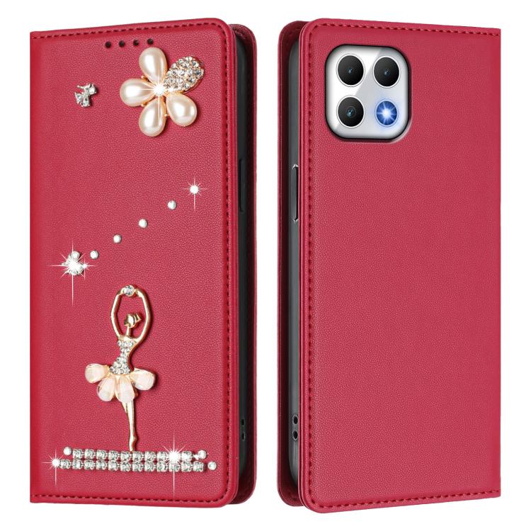 For T-Mobile Revvl 7 5G Ballet Girl Diamond Studded RFID Vegan Leather Phone Case