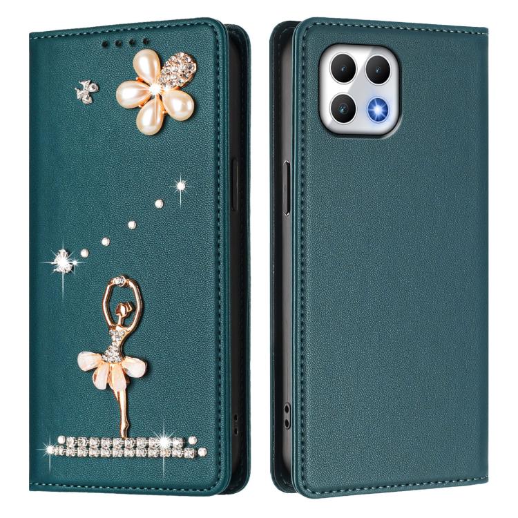 For T-Mobile Revvl 7 5G Ballet Girl Diamond Studded RFID Vegan Leather Phone Case