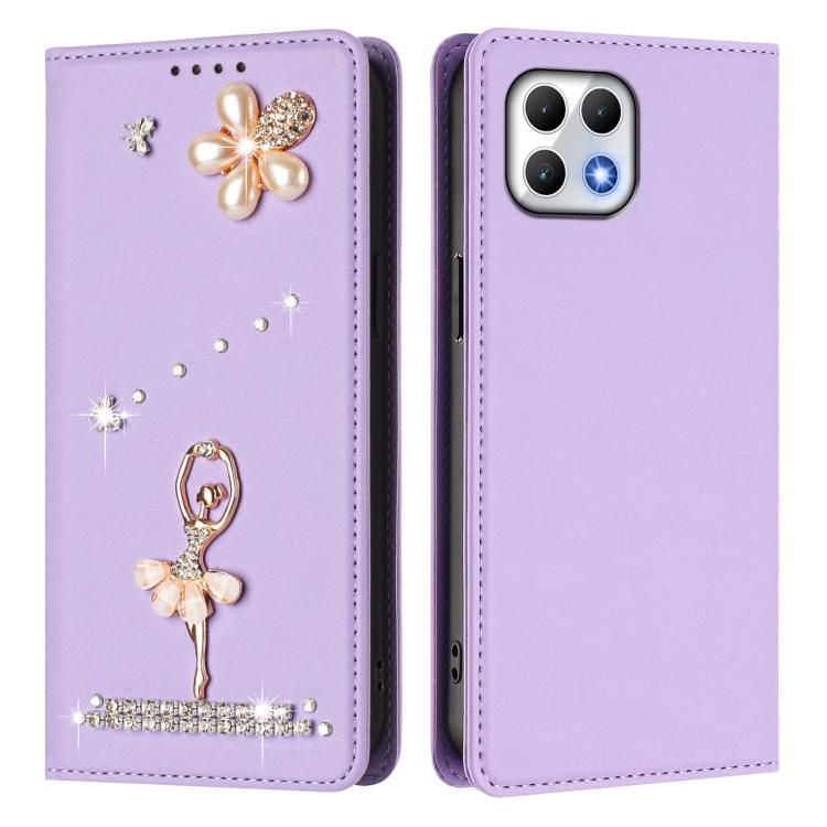 For T-Mobile Revvl 7 5G Ballet Girl Diamond Studded RFID Vegan Leather Phone Case