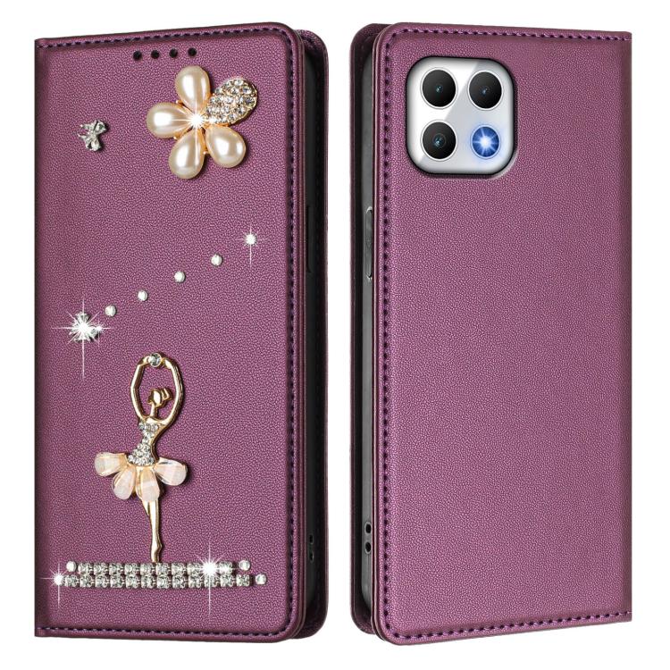 For T-Mobile Revvl 7 5G Ballet Girl Diamond Studded RFID Vegan Leather Phone Case
