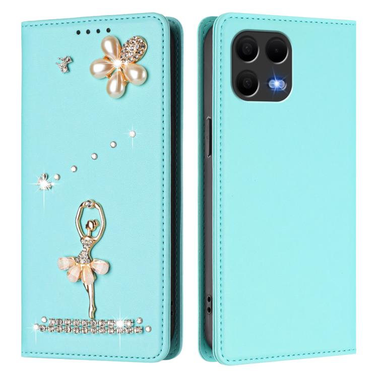 For T-Mobile Revvl 8 Pro 5G Ballet Girl Diamond Studded RFID Vegan Leather Phone Case