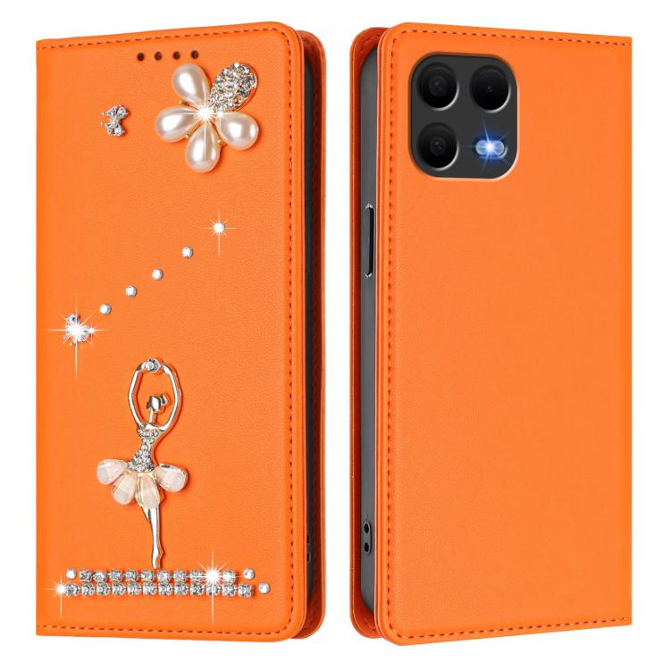 For T-Mobile Revvl 8 Pro 5G Ballet Girl Diamond Studded RFID Vegan Leather Phone Case