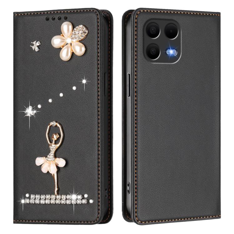 For T-Mobile Revvl 8 Pro 5G Ballet Girl Diamond Studded RFID Vegan Leather Phone Case